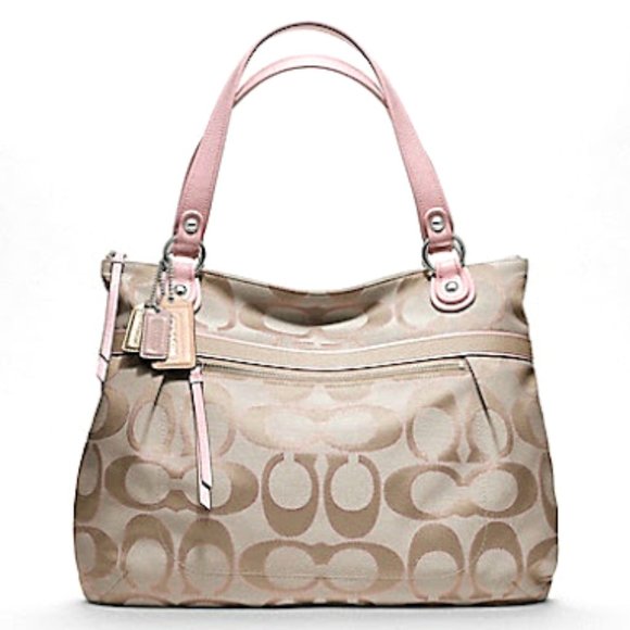 Coach Handbags - NWOT Coach Poppy Signature Shoulder Bag Tote Lurex Glam Beige Pink Khaki 18979